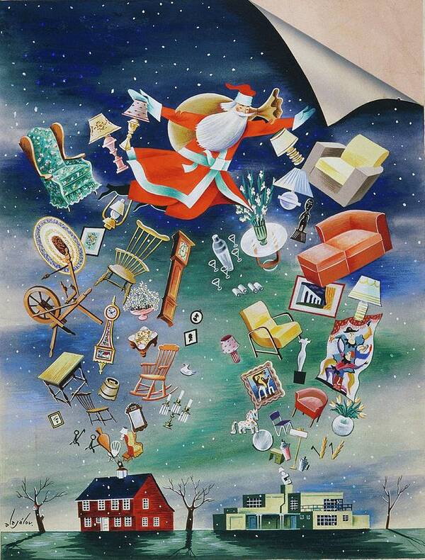 Decorative Art Art Print featuring the painting Illustration Of Santa Claus by Constantin Alajalov