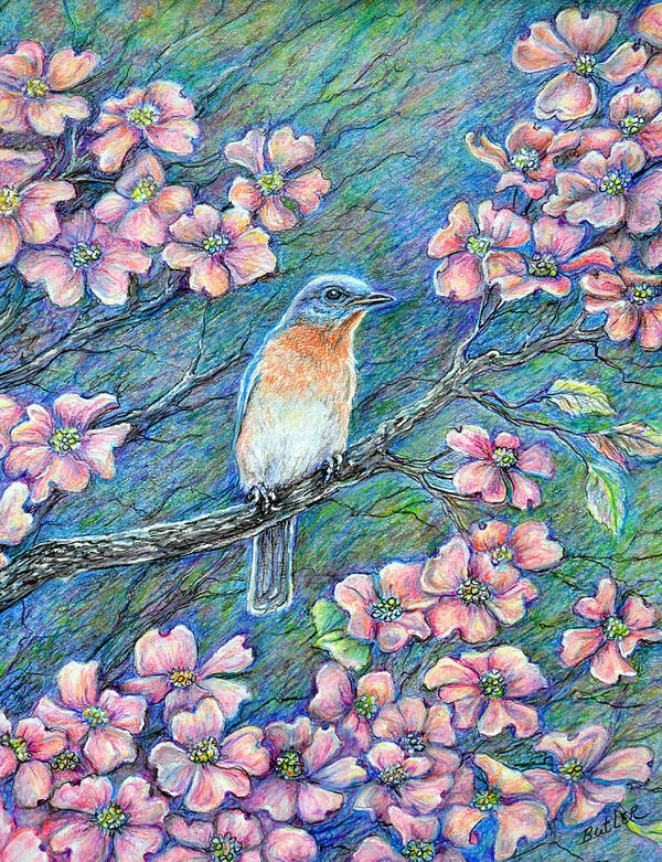 Bluebird Art Print featuring the drawing In The Pink by Gail Butler