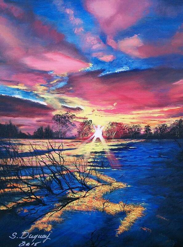 Red Sky Art Print featuring the painting In The Still of Dawn by Sharon Duguay