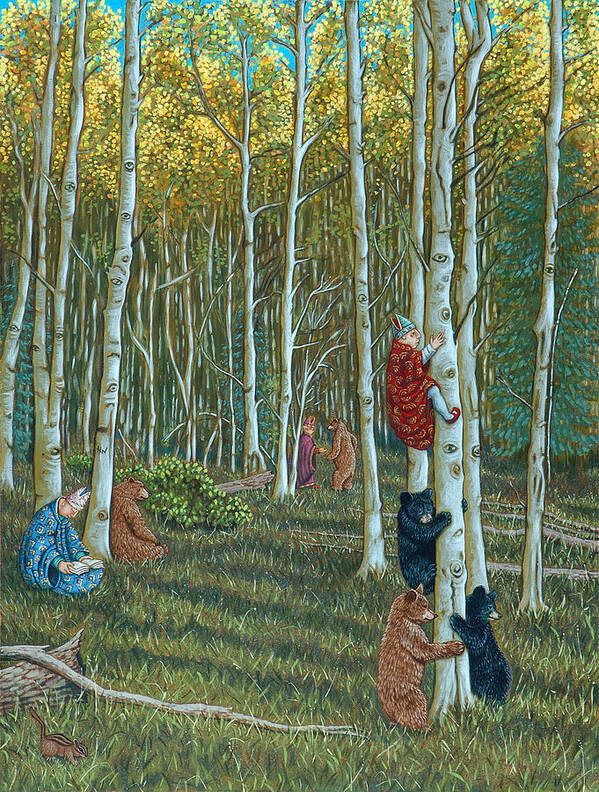 Forest Art Print featuring the painting In the Woods by Holly Wood