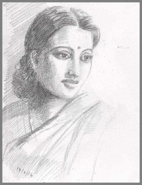 Indian Woman Art Print featuring the drawing Indian Woman by Asha Sudhaker Shenoy