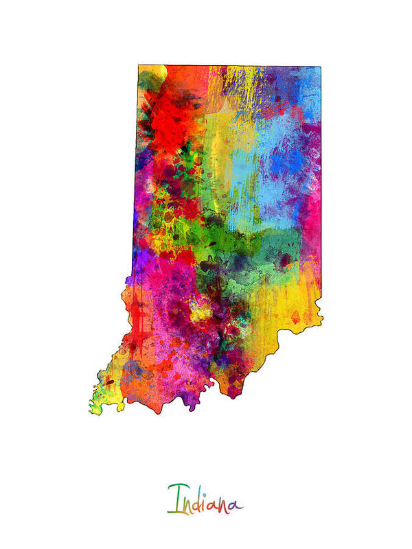 United States Map Art Print featuring the digital art Indiana Map by Michael Tompsett