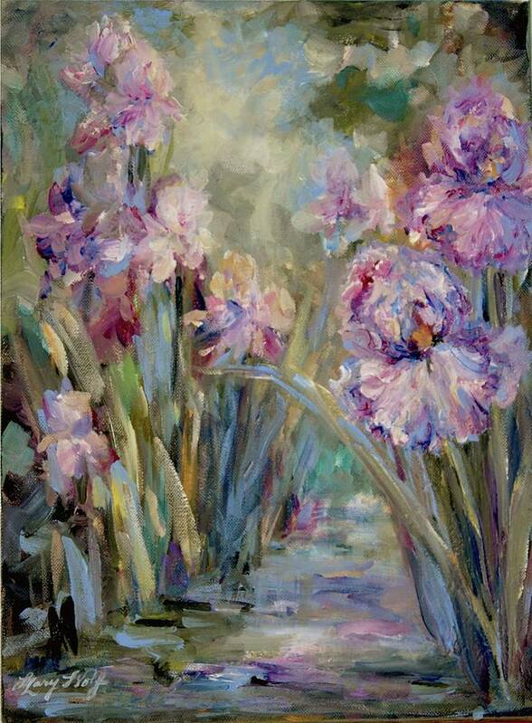 Iris Art Print featuring the painting Iris Garden by Mary Wolf