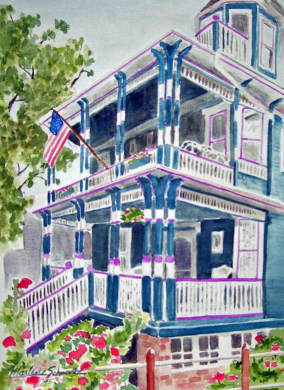 Cape May Art Print featuring the painting Jackson Street Inn of Cape May by Marlene Schwartz Massey
