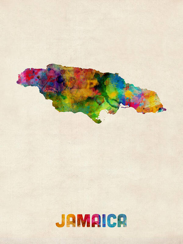 Map Art Art Print featuring the digital art Jamaica Watercolor Map by Michael Tompsett