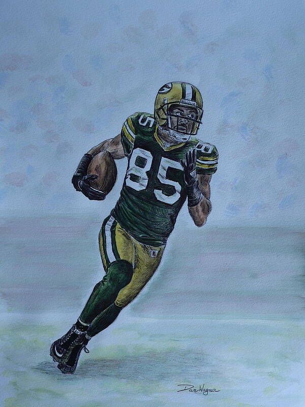 Packers Art Print featuring the painting Jennings on the run by Dan Wagner