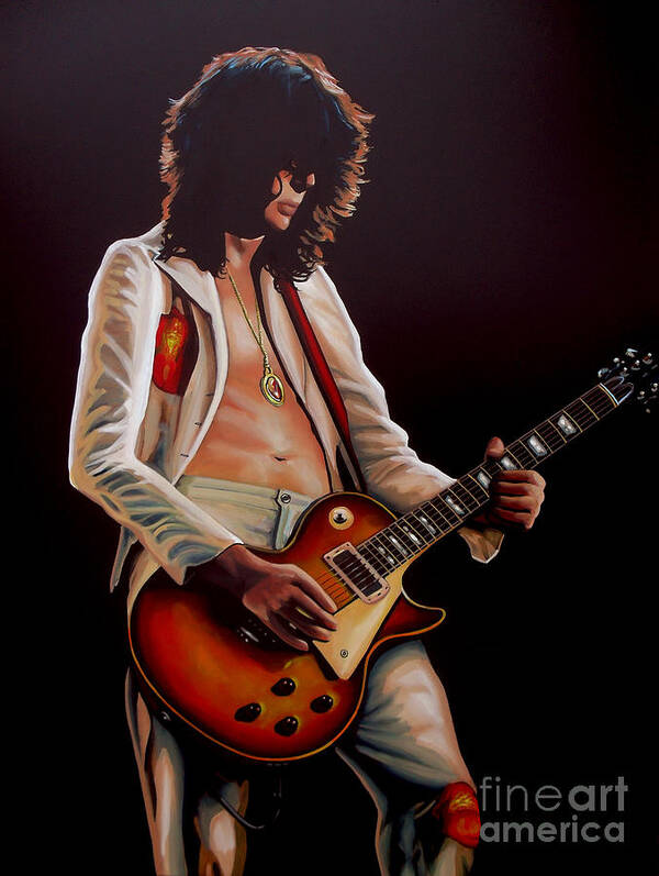 Jimmy Page Art Print featuring the painting Jimmy Page in Led Zeppelin Painting by Paul Meijering