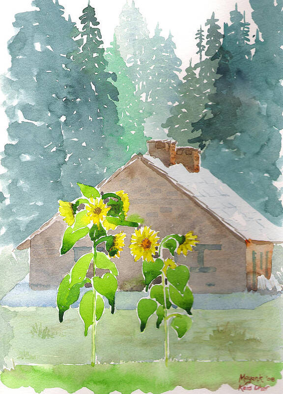 Sunflowers Art Print featuring the painting Kais Dhar Sunflowers by Mayank M M Reid