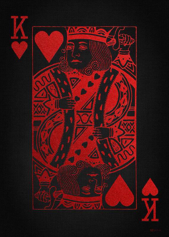 'red And Black' Collection By Serge Averbukh Art Print featuring the digital art King of Hearts in Red on Black Canvas  by Serge Averbukh