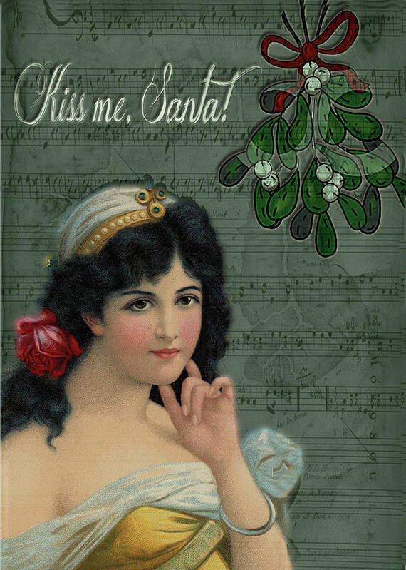 Christmas Art Print featuring the digital art Kiss Me Santa by Sarah Vernon
