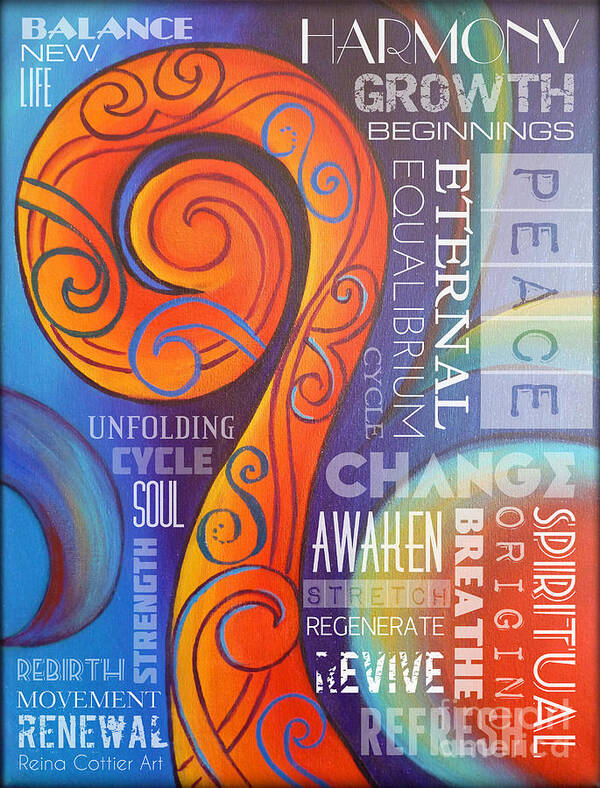 Koru Art Print featuring the painting Koru Wordart by Reina Cottier