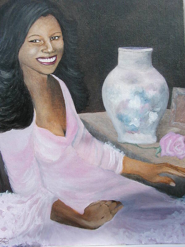 Diva Art Print featuring the painting Lady with Pink Rose by Angelo Thomas