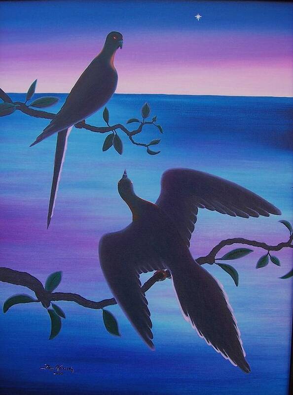 Pigeon Art Print featuring the painting Last Sunrise to extinction by Thomas F Kennedy