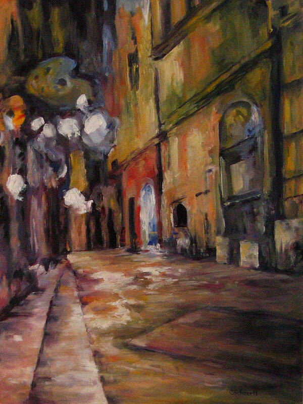 Nice Art Print featuring the painting Late Night in the Old City by Connie Schaertl