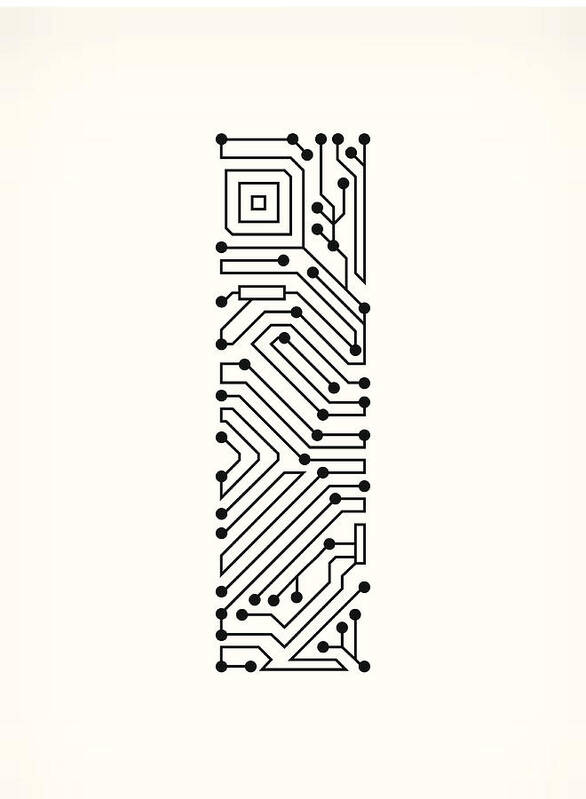 Mother Board Art Print featuring the drawing Letter I Circuit Board on White Background by Bubaone