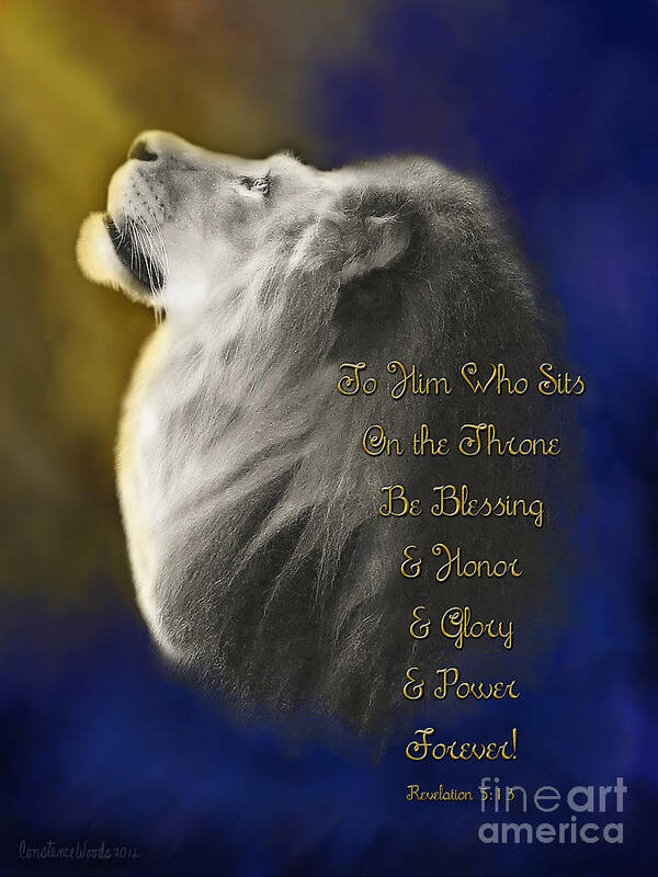 Lion Of Judah Art Print featuring the digital art Lion Adoration by Constance Woods