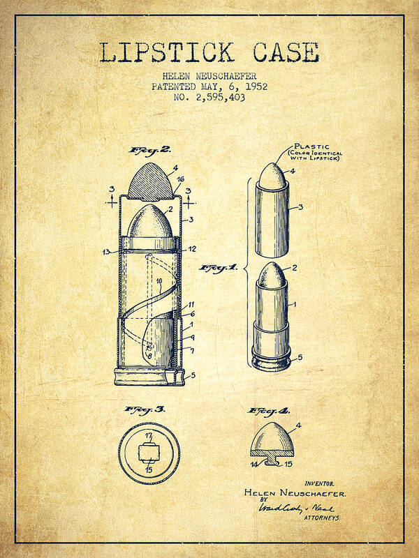 Lipstick Case patent from 1952 - Vintage Art Print