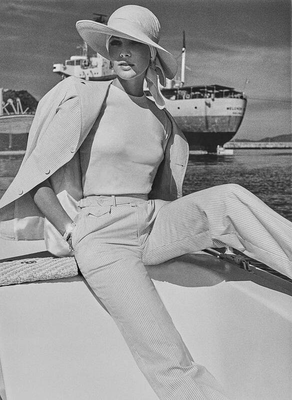 Fashion Art Print featuring the photograph Lois Chiles Sits Dockside In Manzanillo Wearing by Chris von Wangenheim