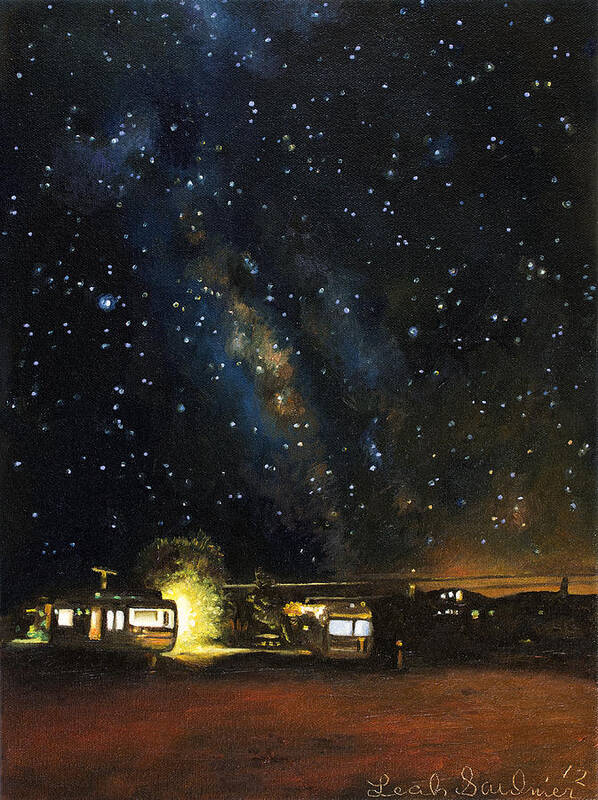 Trailer Art Print featuring the painting Los Rancheros RV Park by Leah Saulnier The Painting Maniac