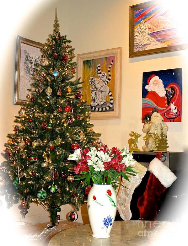 Love In Our Hearts Art Print featuring the photograph Love in Our Hearts and Santa in the Corner by Phyllis Kaltenbach