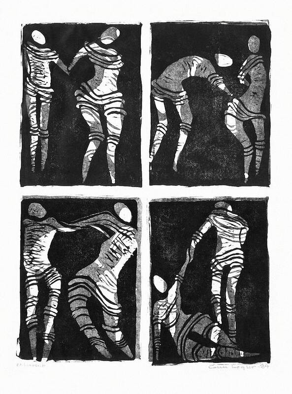 Linoleumcut Art Print featuring the relief Love is a dance by Gun Legler