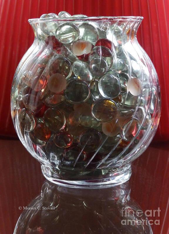  Art Print featuring the photograph M Still Life Collection Glass Beads Glass Jar Reflections No. SLC30 by Monica C Stovall