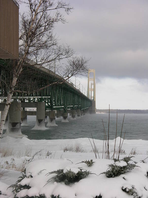 Winter Art Print featuring the photograph Mackinac Bridge at Christmas by Keith Stokes