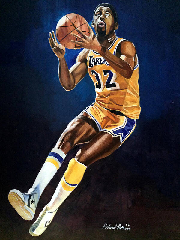 Magic Johnson Art Print featuring the painting Magic Johnson - Lakers by Michael Pattison