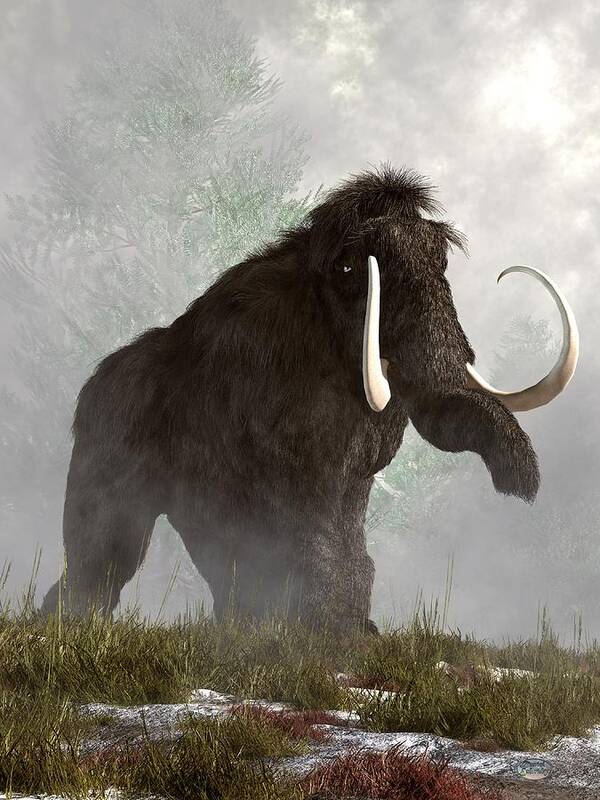 Woolly Mammoth Art Print featuring the digital art Mammoth in the Fog by Daniel Eskridge