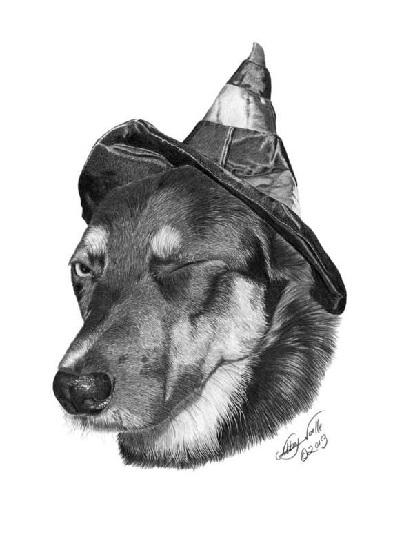 German Shepherd Art Print featuring the drawing Marlee in Witch's Hat -021 by Abbey Noelle