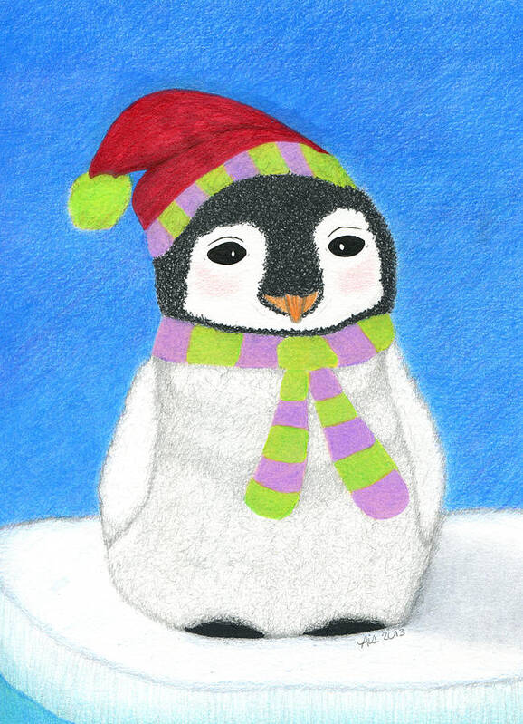 Christmas Art Print featuring the drawing Merry O' Penguin by Lisa Blake