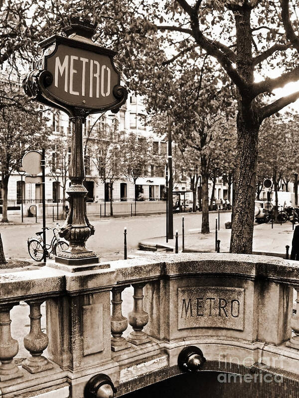 Metro Sign Art Print featuring the photograph Metro Franklin Roosevelt - Paris - Vintage Sign and Streets by Carlos Alkmin