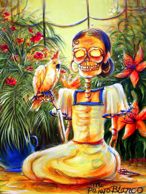 Day Of The Dead Art Print featuring the painting Mi Pajaro Blanco by Heather Calderon
