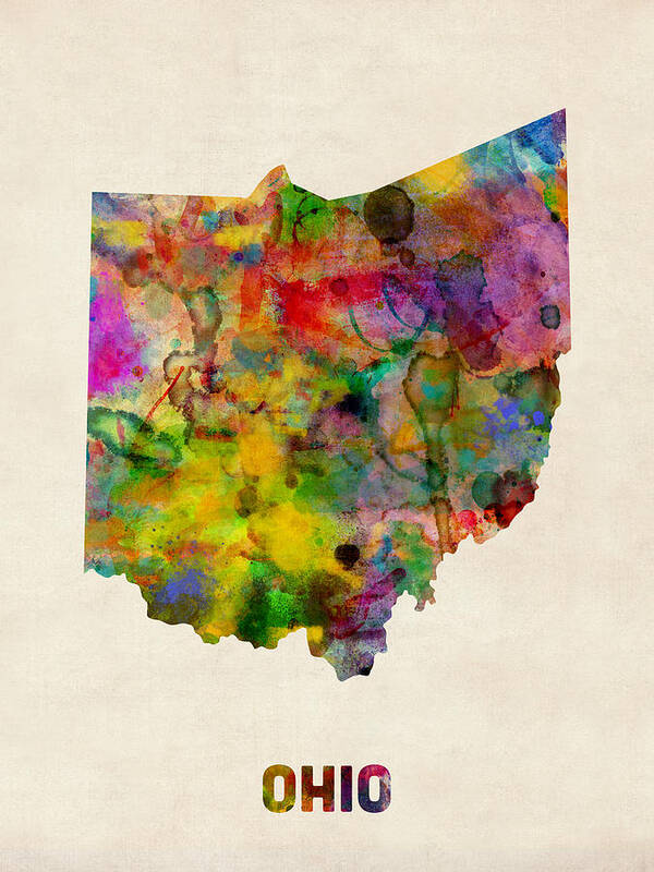 United States Map Art Print featuring the digital art Ohio Watercolor Map by Michael Tompsett