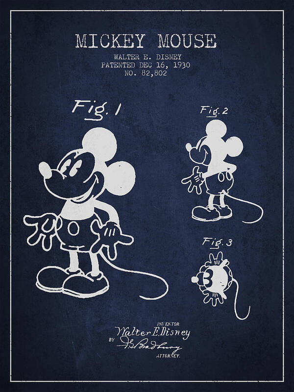 Mickey Mouse Art Print featuring the digital art Mickey Mouse patent Drawing from 1930 by Aged Pixel