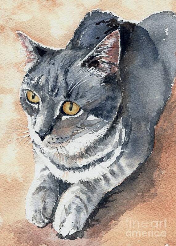 Watercolor Art Print featuring the painting Misty Taking Over My Desk by Lynn Babineau