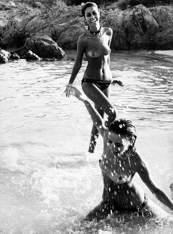 Swimwear Art Print featuring the photograph Models Splashing In Water Wearing A Monokini by Elisabetta Catalano