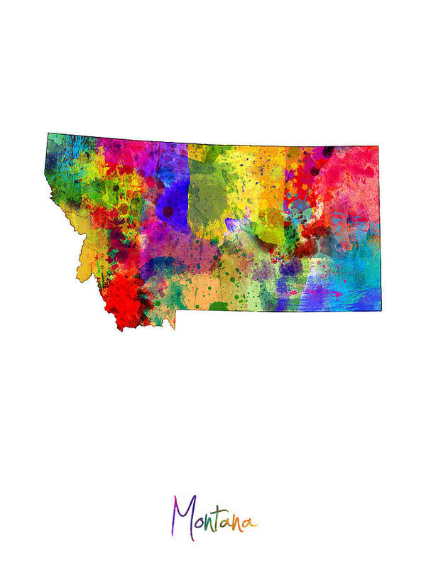 United States Map Art Print featuring the digital art Montana Map by Michael Tompsett