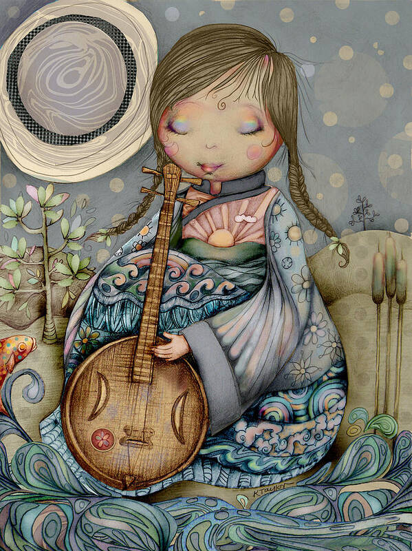 Moon Guitar Art Print featuring the digital art Moon Guitar by Karin Taylor