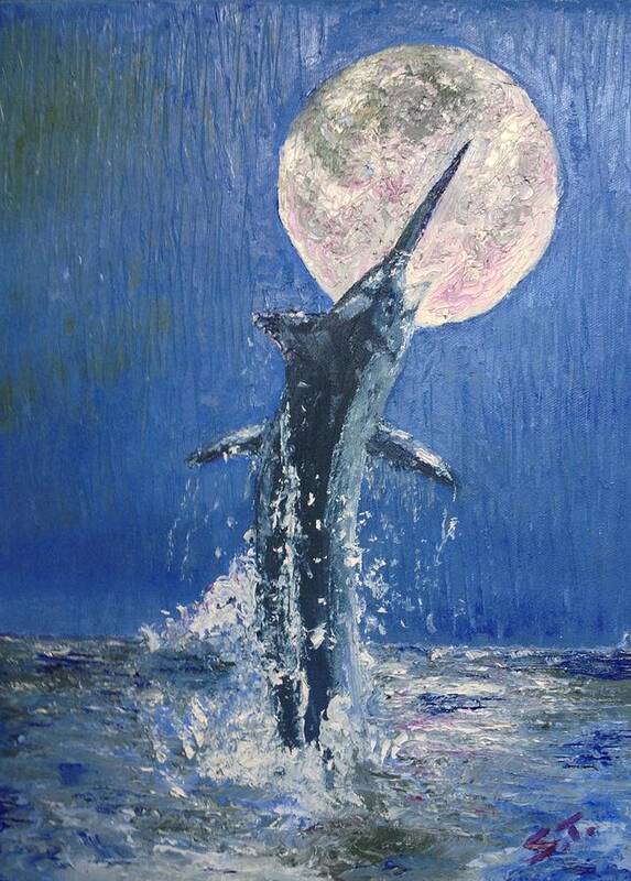 Marlin Art Print featuring the painting Moonlight by Stan Tenney