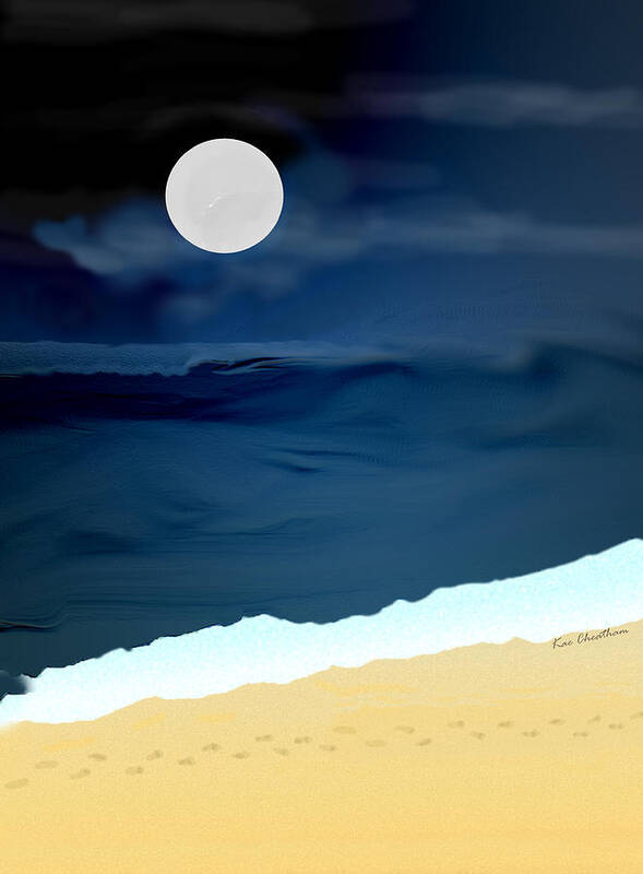 Digital Painting Art Print featuring the digital art Moonlight Walk at Low Tide by Kae Cheatham