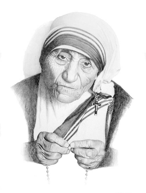 Portrait Art Print featuring the drawing Mother Theresa by Conrad Mieschke