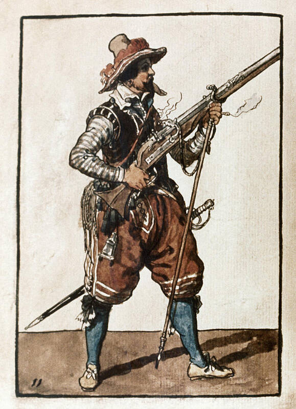 1608 Art Print featuring the drawing Musketeer, 1608 by Granger