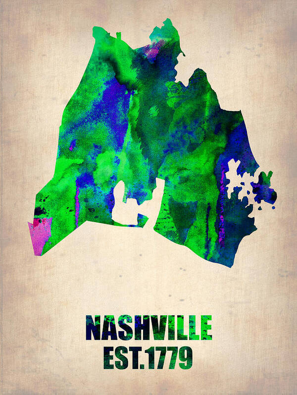 Nashville Art Print featuring the painting Nashville Watercolor Map by Naxart Studio