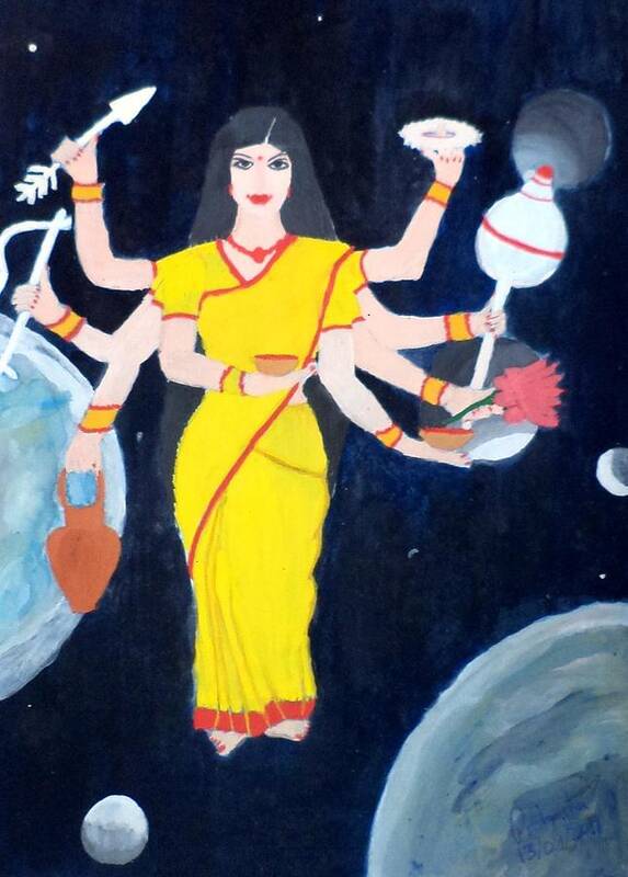 Nava Durga Art Print featuring the painting Nava Durga Kusmaanda by Pratyasha Nithin