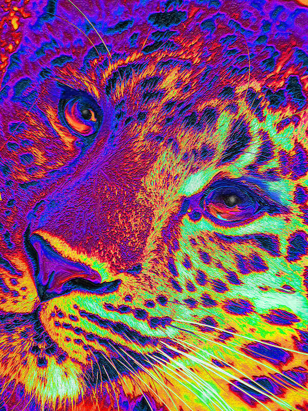 Leopard Art Print featuring the digital art Neon Leopard by Jane Schnetlage