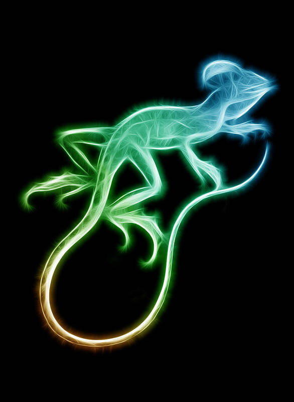 Iguana Art Print featuring the digital art Neon Lizard by Aged Pixel