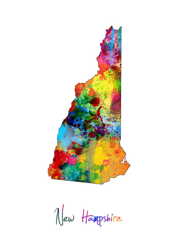 United States Map Art Print featuring the digital art New Hampshire Map by Michael Tompsett