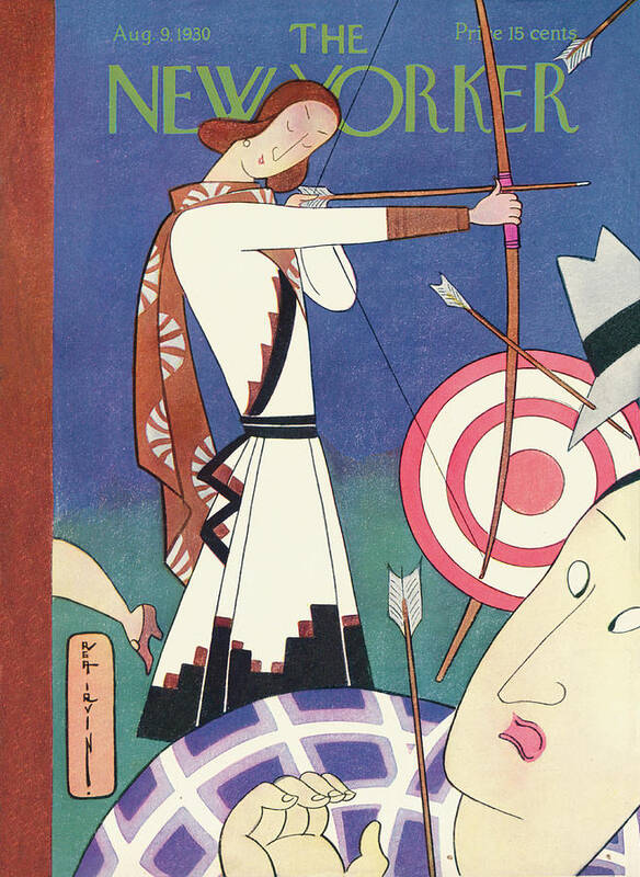 (an Archer With Bad Aim Misses The Bulls Eye And Hits Spectators With Arrows.) Archery Sports Leisure Bow And Arrow Japan Japanese Art Ancient Target Asian Art Deco Rea Irvin Artkey 47935 Art Print featuring the painting New Yorker August 9th, 1930 by Rea Irvin