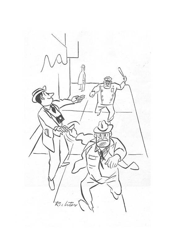 113057 Mri Mischa Richter Candid Cameraman Takes Picture Of Thief Being Chased By Police Art Print featuring the drawing New Yorker December 18th, 1943 by Mischa Richter